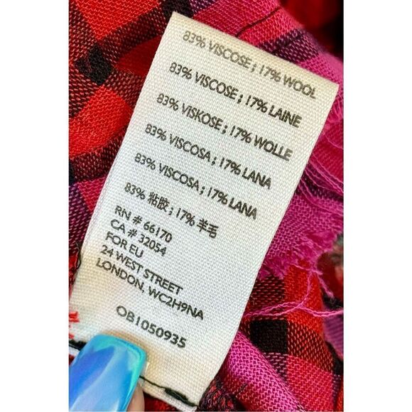 NWOT Free People Pacific Dawn Red & Pink Plaid Shirt With Waist Drawstring M - Picture 7 of 11